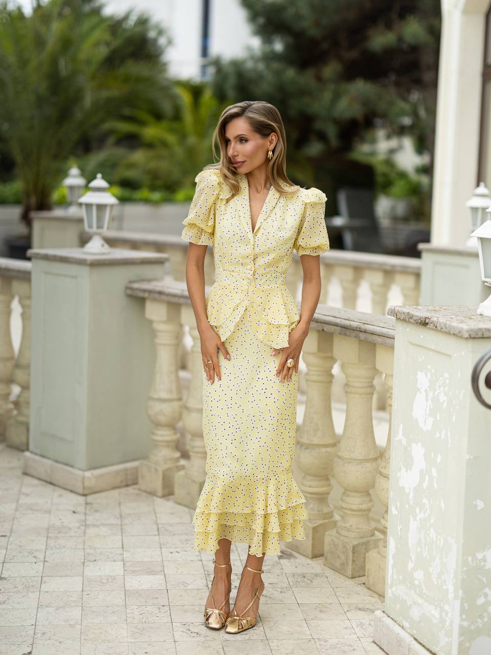 Elara Floral Peplum Midi Dress