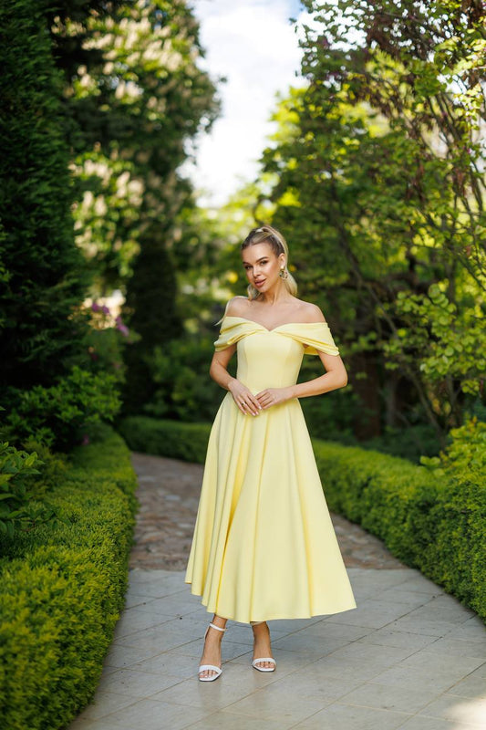 Valentina Off-Shoulder Midi Dress Lemon