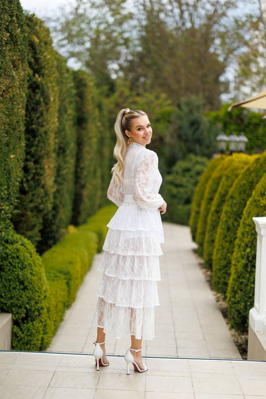 Bianca Lace Tiered Midi Dress Milk
