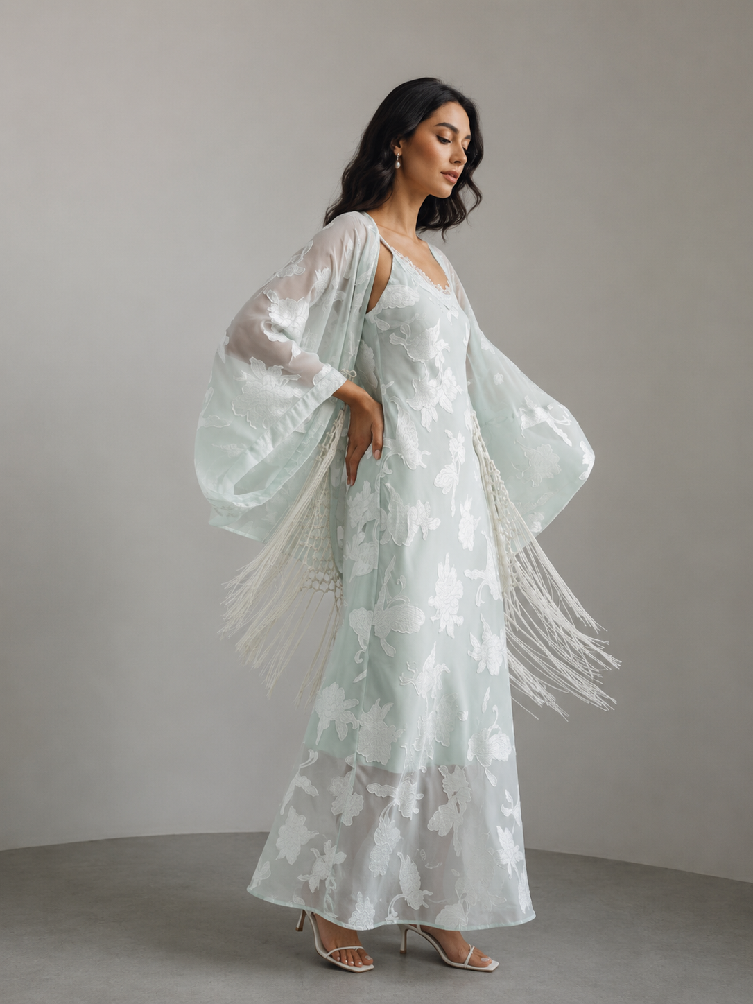 Amara Fringe Kimono Mint