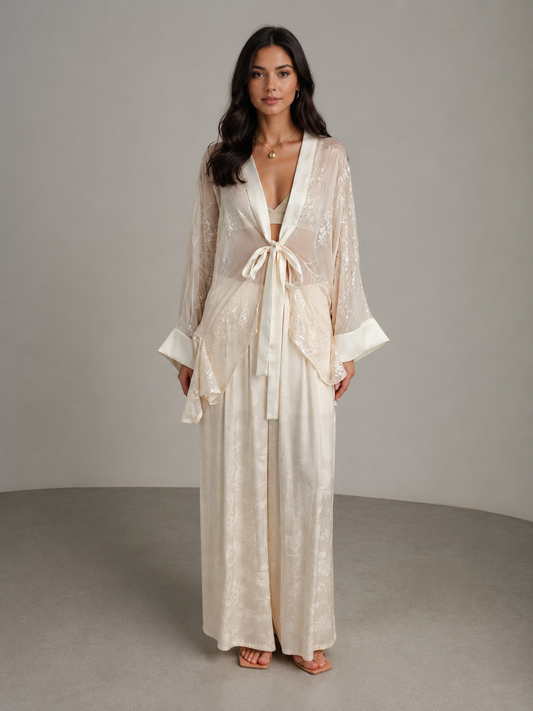 Amani Embroidered Kimono Ivory