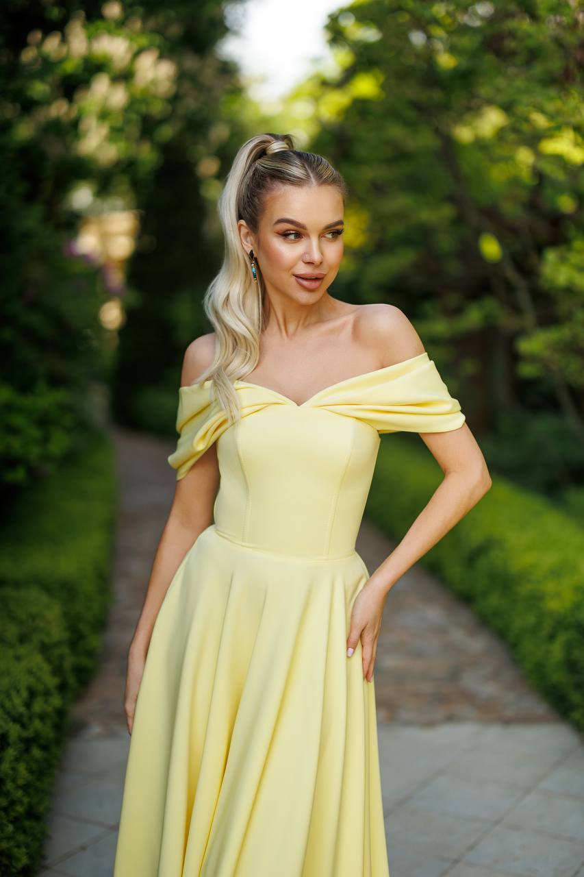 Valentina Off-Shoulder Midi Dress Lemon