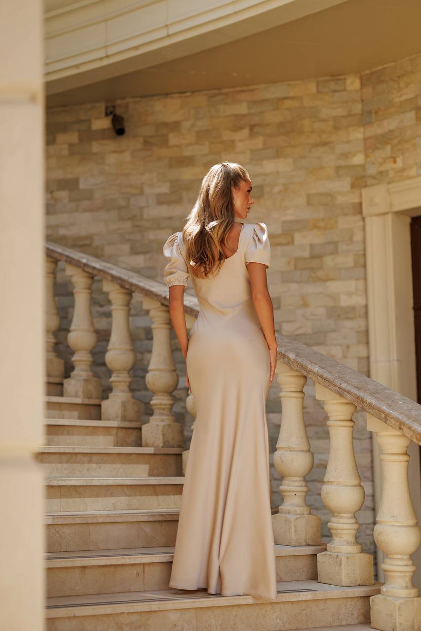 Natalie Satin Maxi Dress Champagne